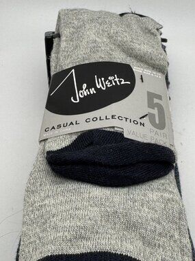 John Weitz Men's Casual Crew Socks - Gray Blue Striped 5 Pair Value Pack Size